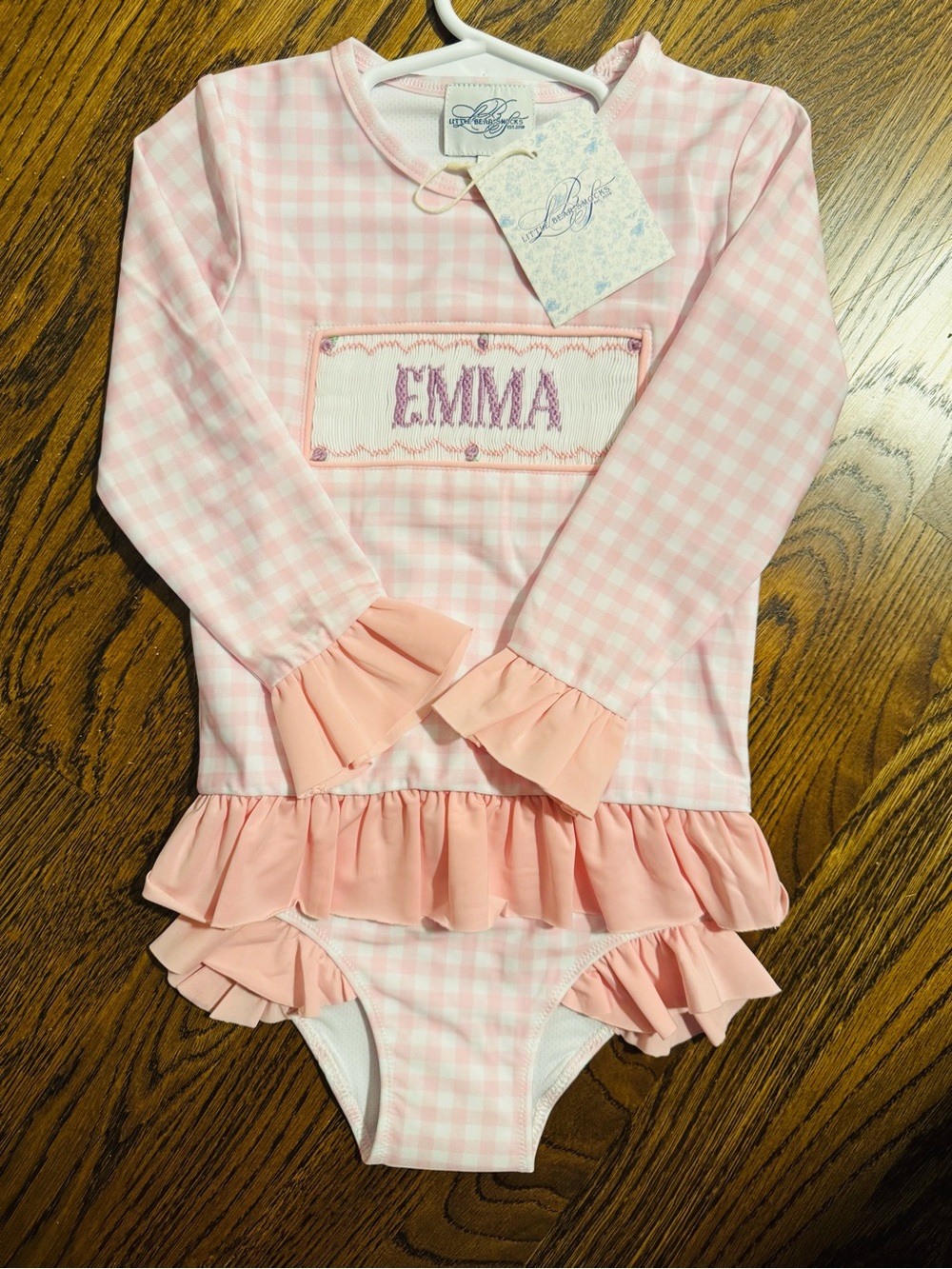 Personalized Pink Gingham Ruffle Two Piece Swim- EMMA